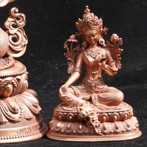 Pure Copper Green Tara Buddha Statue Tibetan Buddha Statue Red Copper Casting Religion Buddha Ornament