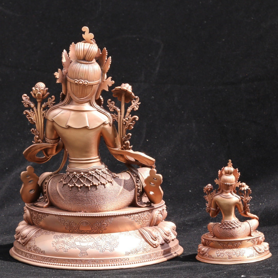 Pure Copper Green Tara Buddha Statue Tibetan Buddha Statue Red Copper Casting Religion Buddha Ornament