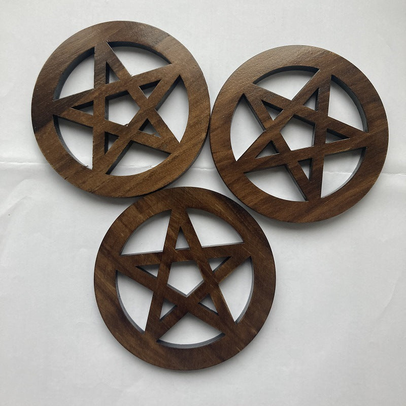 Wooden Pentagram Wood Carving Ceremony Decoration Witch Sacrifice Wooden Mat