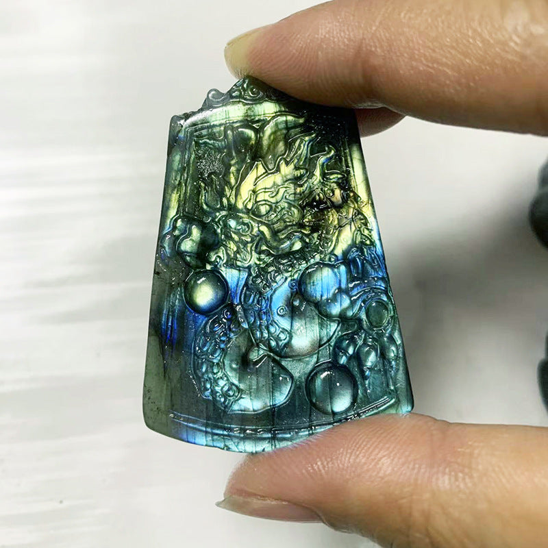 Blue Light Natural Elongated Stone Carving Decorative Ornaments