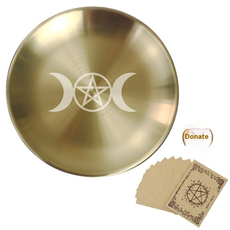 14cm Three-phase Moon Pentagram Decoration Metal Candlestick Table Tarot Ceremony Meditation Peripheral Altar Steel Plate
