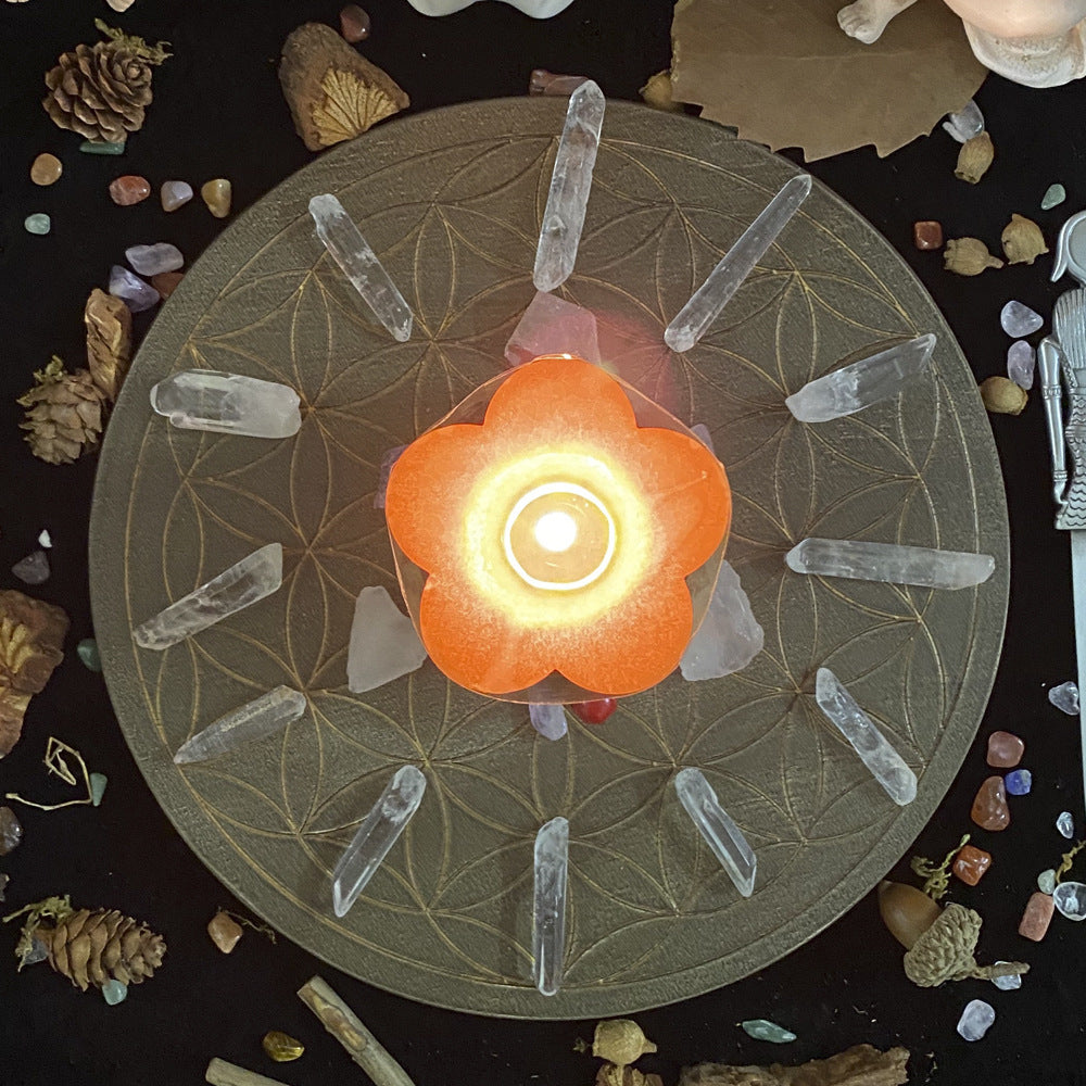 Flower Of Life Crystal Energy Disk Oak Carving