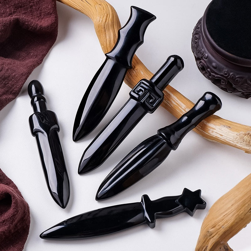 Obsidian Dagger Carving, Rough Stone Polishing, Home And Office Decoration