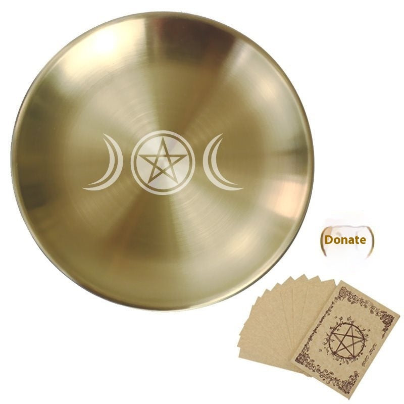 14cm Three-phase Moon Pentagram Decoration Metal Candlestick Table Tarot Ceremony Meditation Peripheral Altar Steel Plate