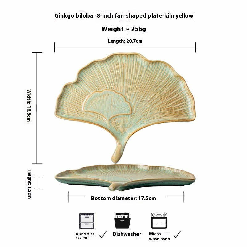 Stoneware 8-inch Ginkgo Leaf Fan-shaped Plate