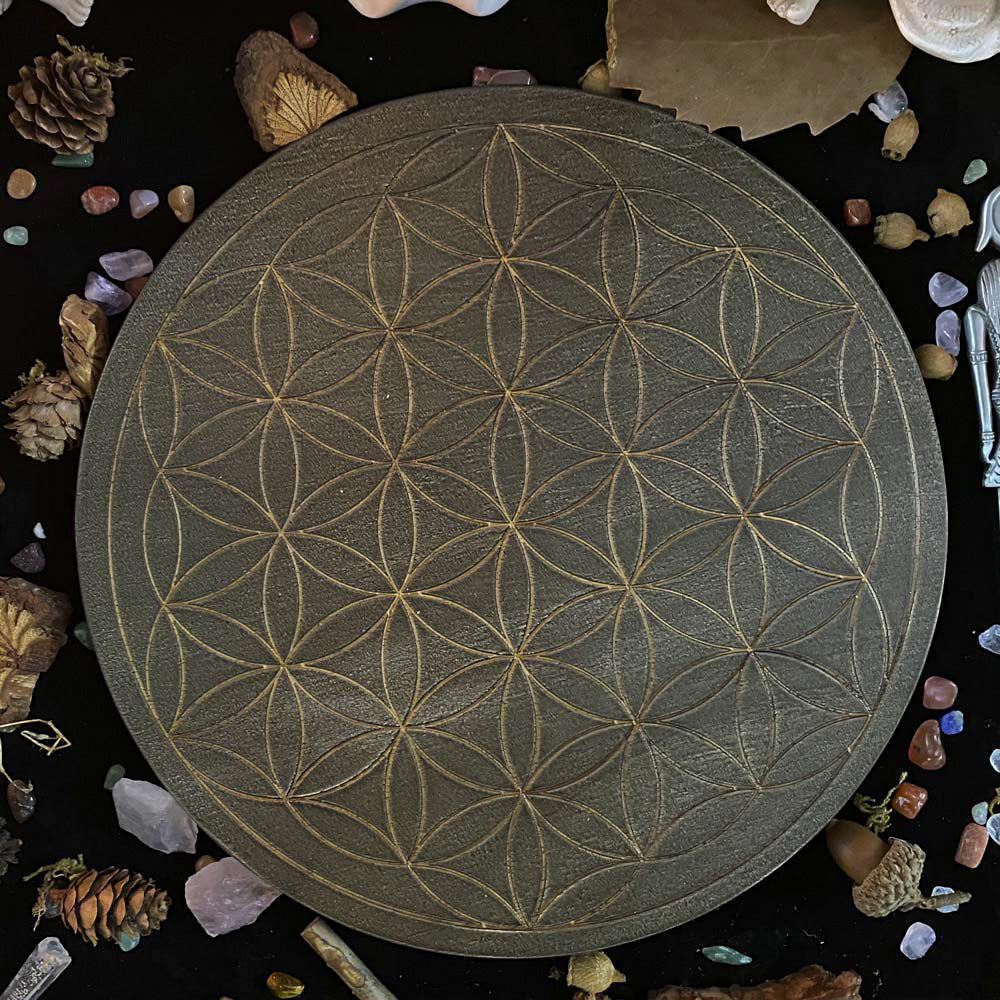Flower Of Life Crystal Energy Disk Oak Carving