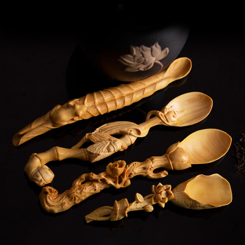 Boxwood Carving Crafts Chinese Zen Tea Spoon