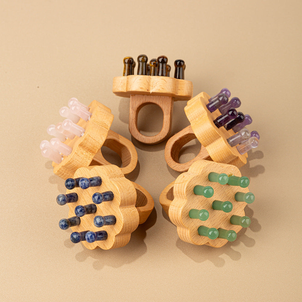 Crystal Jade Nine-tooth Lotus Wood Massage Comb