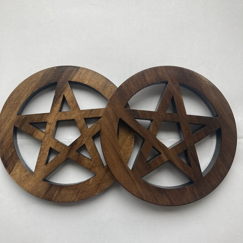 Wooden Pentagram Wood Carving Ceremony Decoration Witch Sacrifice Wooden Mat