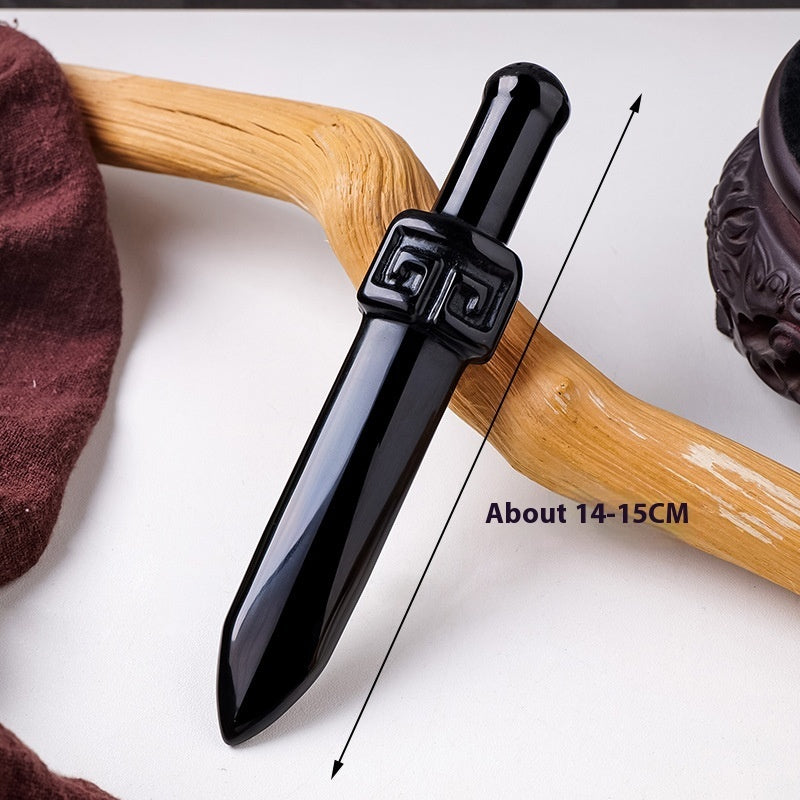 Obsidian Dagger Carving, Rough Stone Polishing, Home And Office Decoration