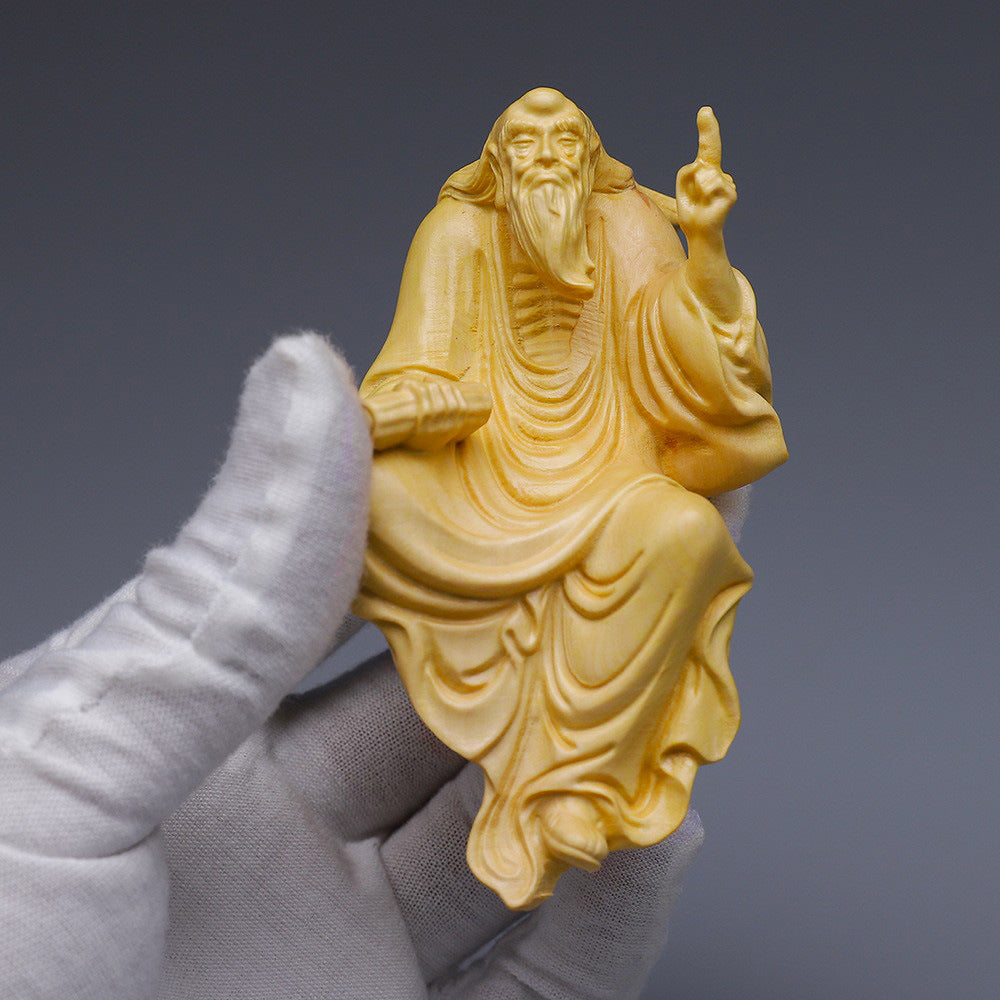 Boxwood Carving Lao Tzu Asks The World With One Finger