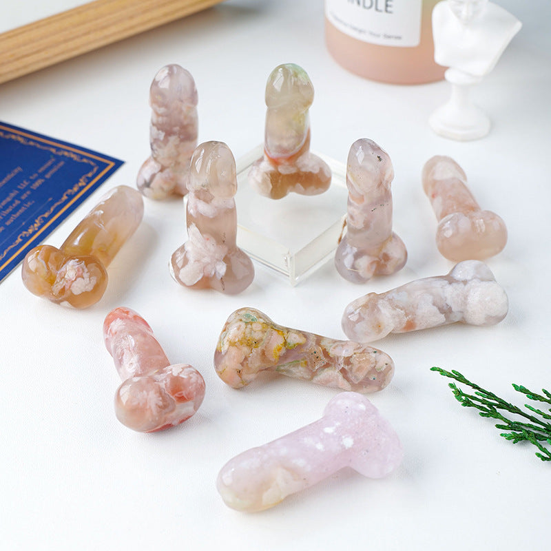 Natural Sakura Agate Ore Carving Crafts
