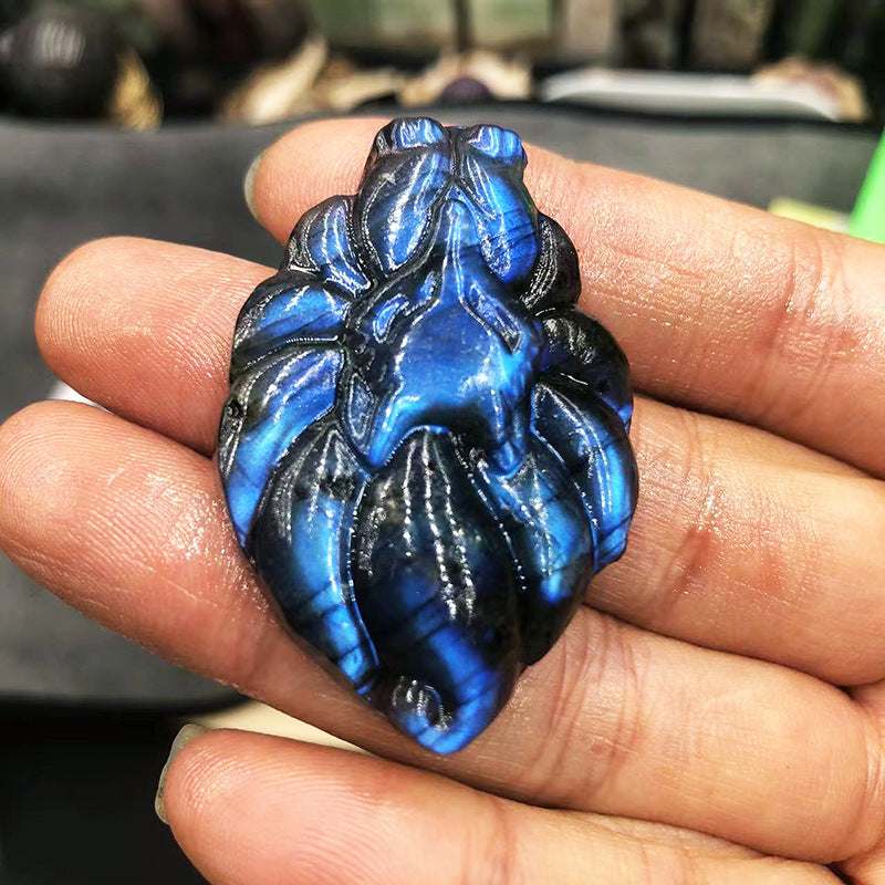 Blue Light Natural Elongated Stone Carving Decorative Ornaments