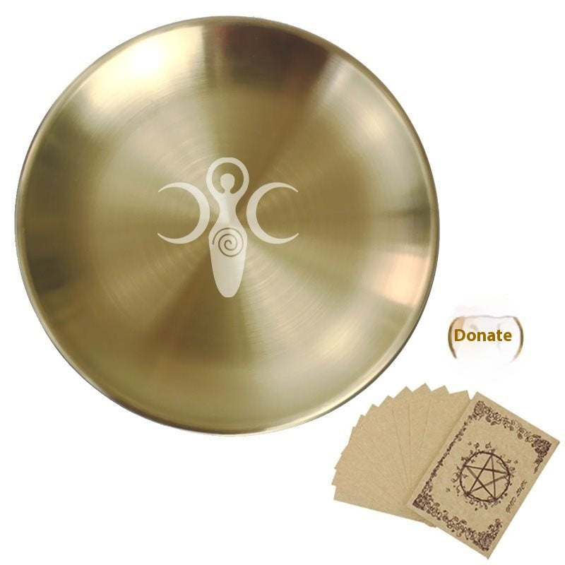 14cm Three-phase Moon Pentagram Decoration Metal Candlestick Table Tarot Ceremony Meditation Peripheral Altar Steel Plate