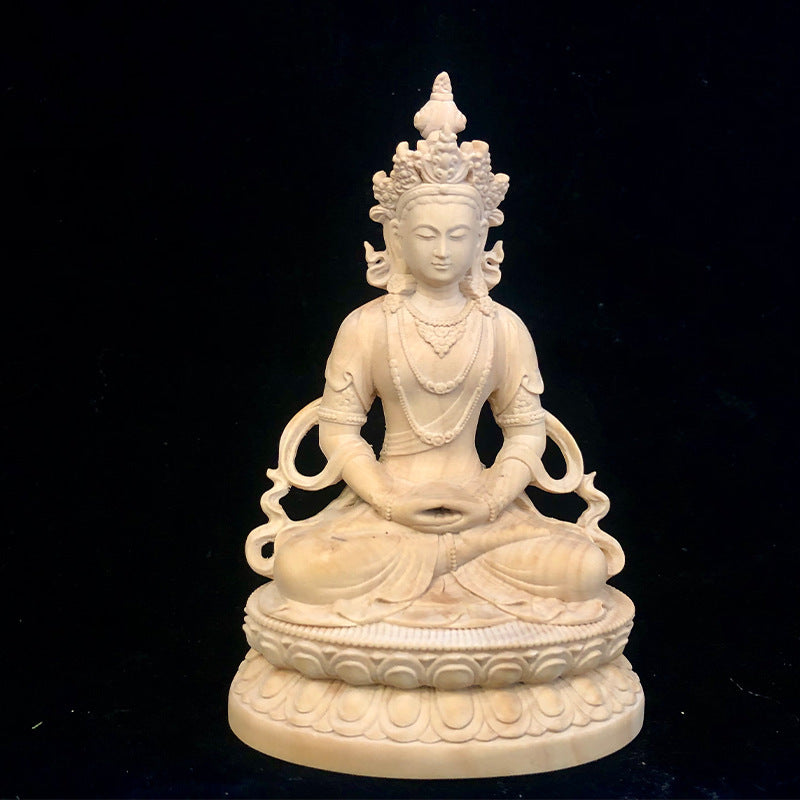 Buxus Microphylla Wood Carving Green Tara Statue Home Decoration