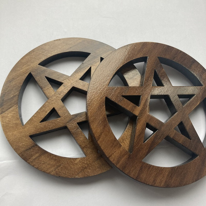 Wooden Pentagram Wood Carving Ceremony Decoration Witch Sacrifice Wooden Mat