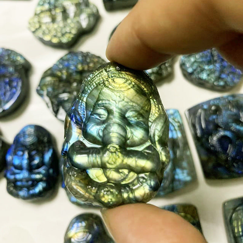 Blue Light Natural Elongated Stone Carving Decorative Ornaments