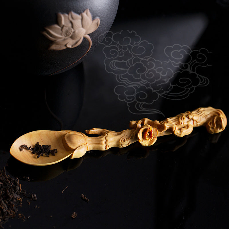 Boxwood Carving Crafts Chinese Zen Tea Spoon