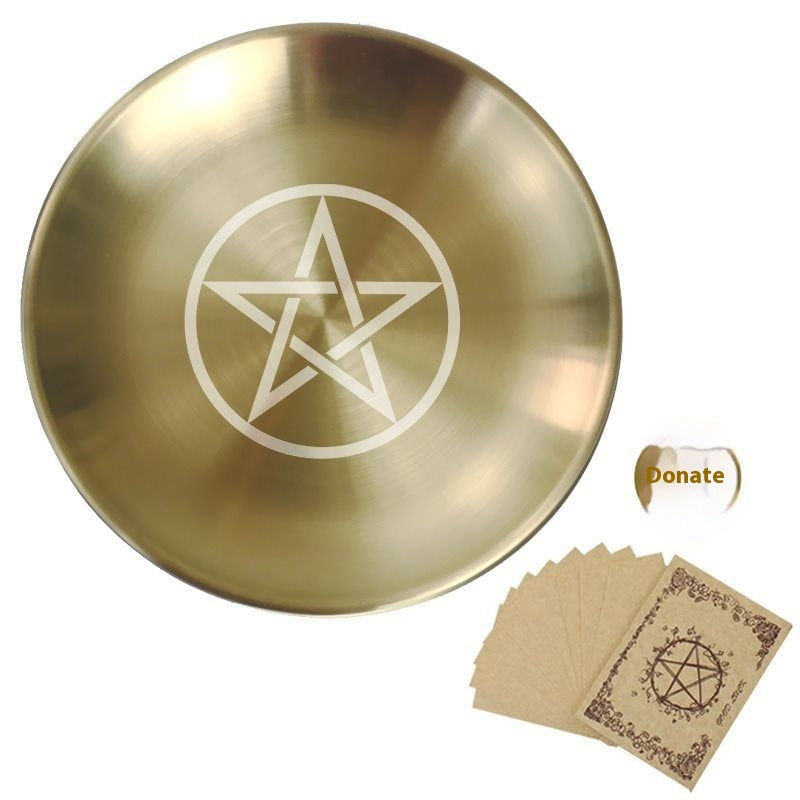 14cm Three-phase Moon Pentagram Decoration Metal Candlestick Table Tarot Ceremony Meditation Peripheral Altar Steel Plate