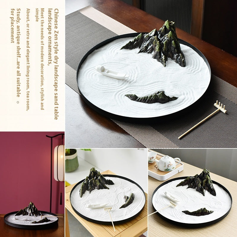Chinese Zen Round Sand Table Dry Landscape Landscape Decoration