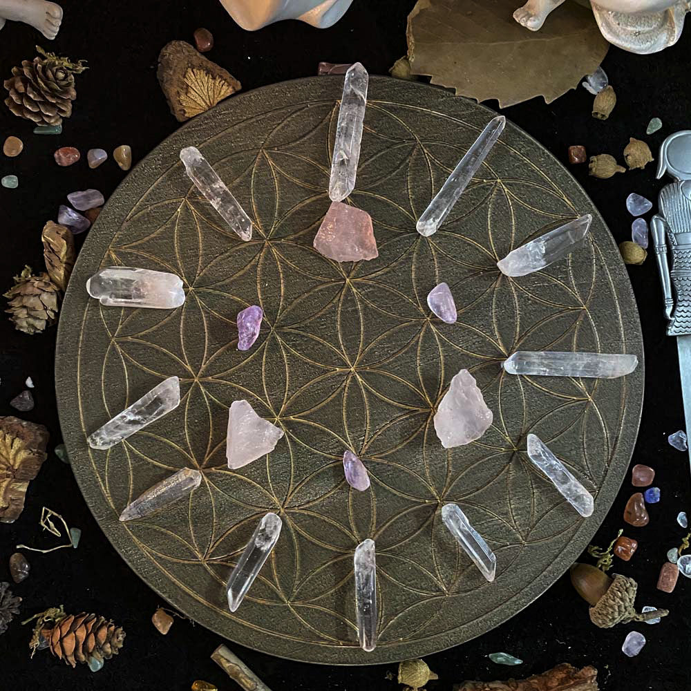 Flower Of Life Crystal Energy Disk Oak Carving