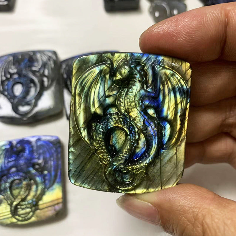 Blue Light Natural Elongated Stone Carving Decorative Ornaments