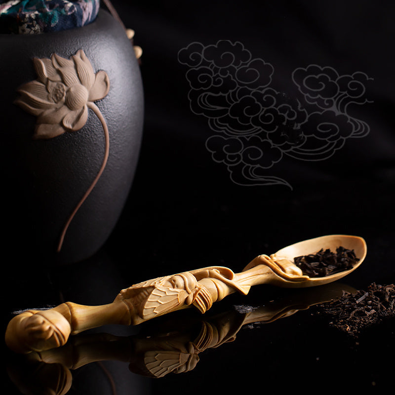 Boxwood Carving Crafts Chinese Zen Tea Spoon