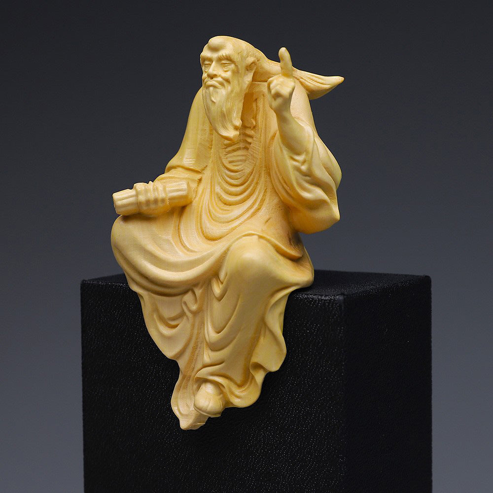 Boxwood Carving Lao Tzu Asks The World With One Finger