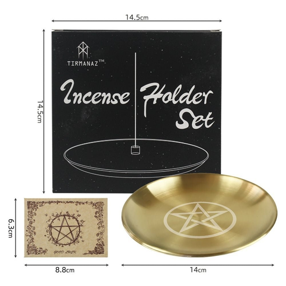14cm Three-phase Moon Pentagram Decoration Metal Candlestick Table Tarot Ceremony Meditation Peripheral Altar Steel Plate
